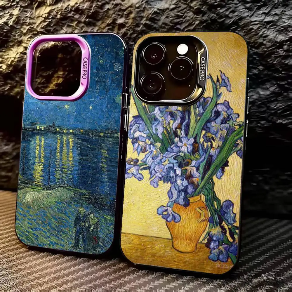 

R-Retro V-Van G-Gogh O-Oil P-Painting Phone Case For iPhone 17,16,15,14,13,12,11 Plus,Pro Max,XS,Colorful Silver Black Cover