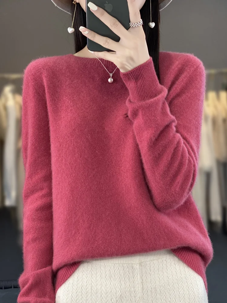 New autumn and winter 100% Merino pure color O-neck cashmere sweater women\'s casual knitted top pullover