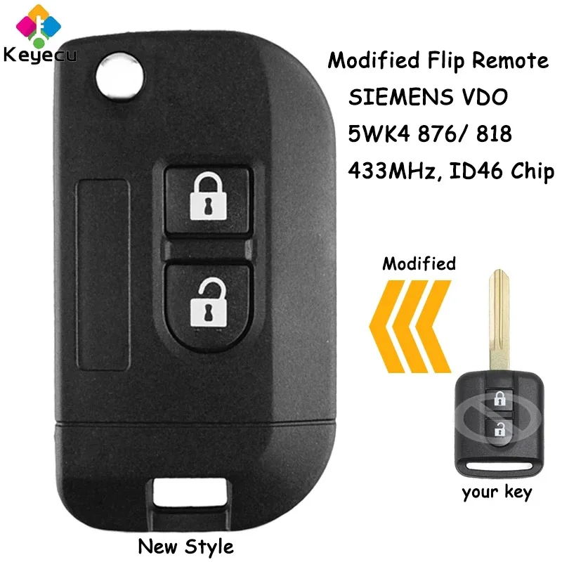 KEYECU modificato Flip Remote Car Key per Renault Maxity per Nissan Qashqai Elgrand X-TRAIL Navara Micra K12 Fob 5 wk4 876 / 818