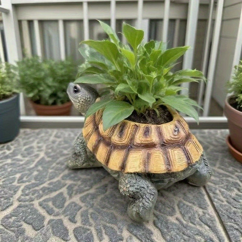 Jardinière succulente tortue réaliste avec trou de drainage. Résine durable, design vintage. Cadeau parfait pour les amateurs de plantes!