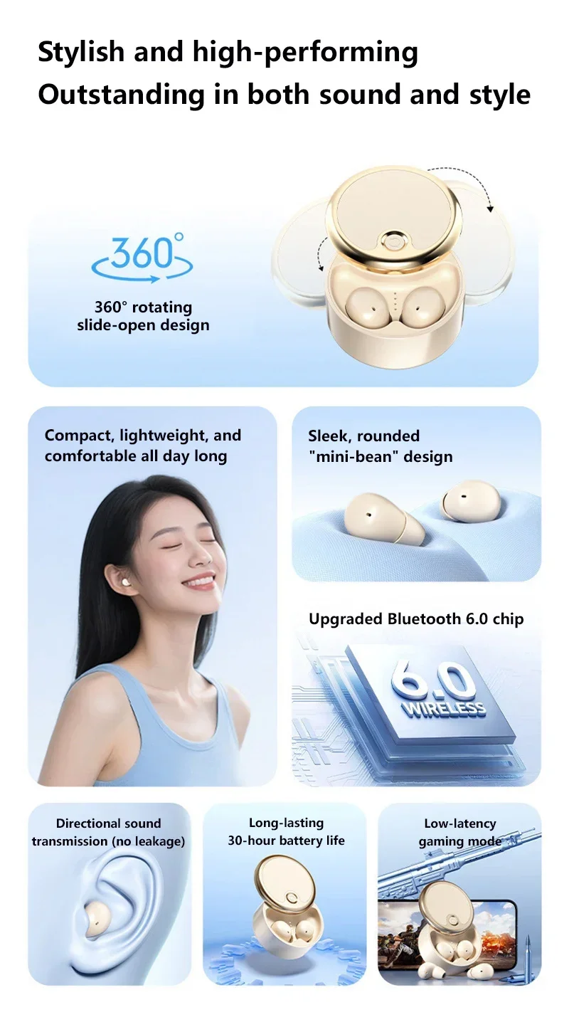 Mini-Slide-Open-Ohrhörer Bluetooth V6.0 Kabellose Kopfhörer Typ-C-Ladung 10M Verbindung Open-Ear-Sportkopfhörer für Telefon – Detail 2
