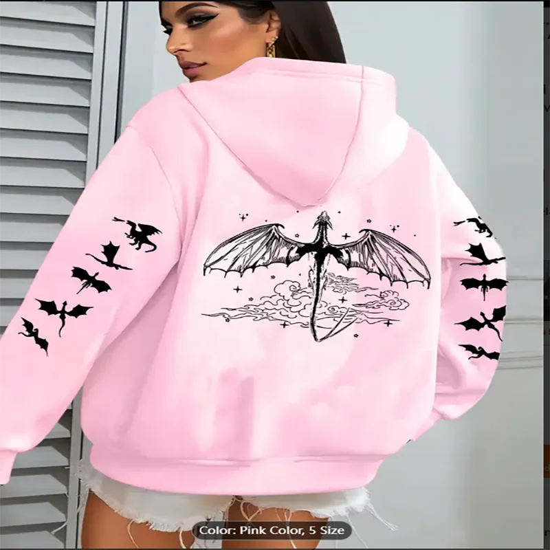 Royal dragon print casual zip up hoodie with pockets fashionable sport sweatshirt jacket comfortable fit hoodie autumn