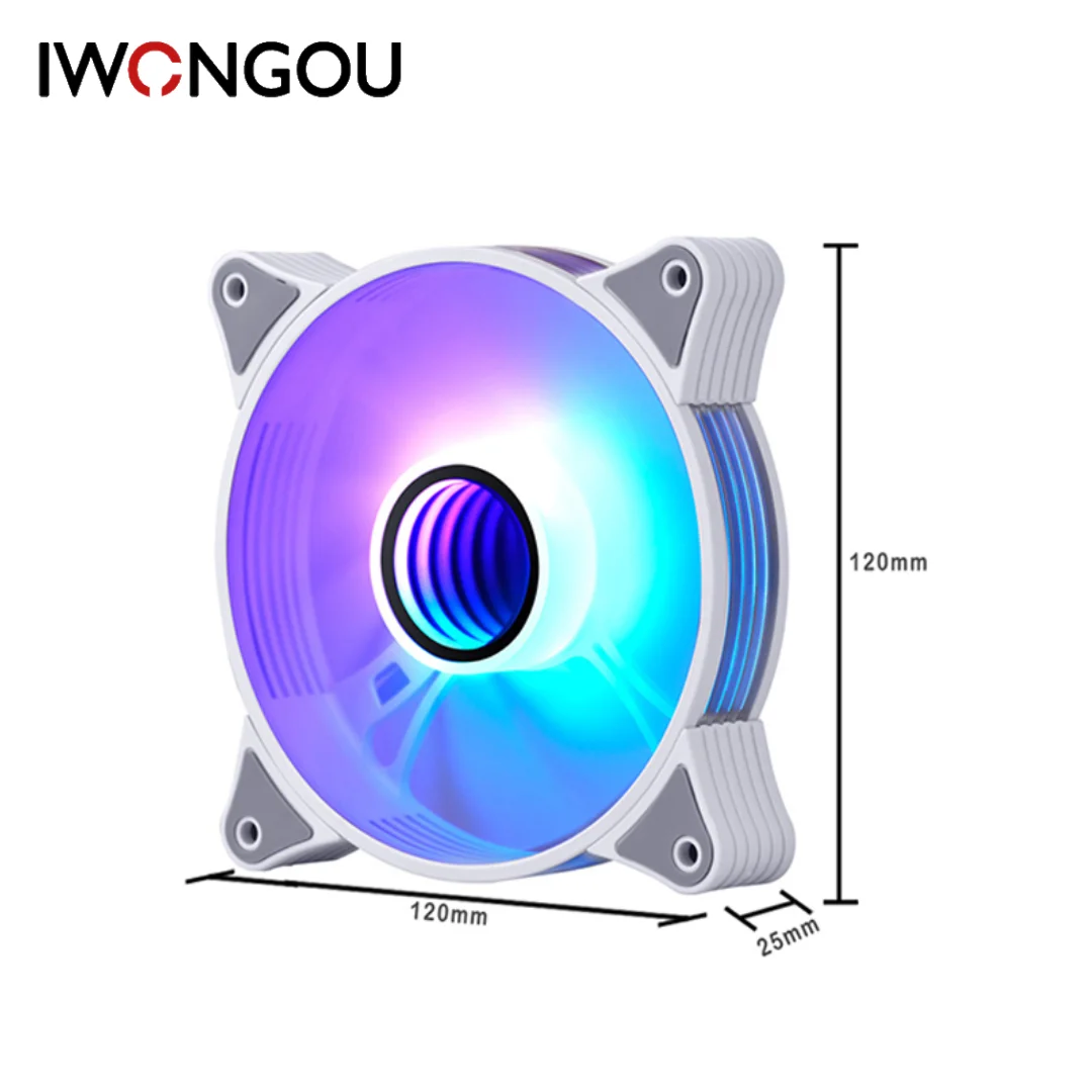 IWONGOU White 120mm ARGB PC Case Radiator Fan Small 6Pin Low Noise High Airflow Cooler Aura Sync Mystic Light Polychrome Sync