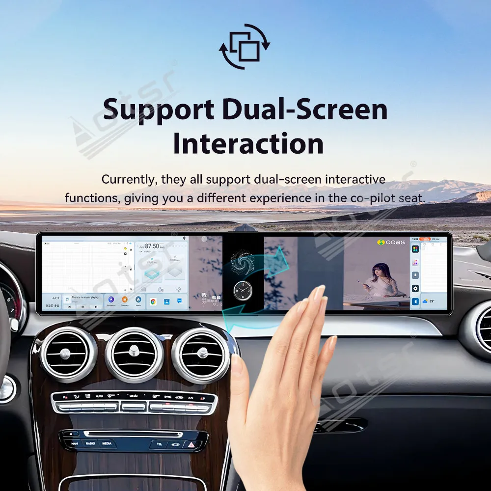 

Android 13, двойной экран 12.3 дюйма для Mercedes-Benz GLC 2015-2021, мультимедийный проигрыватель с CarPlay, GPS-навигацией и стереосистемой.