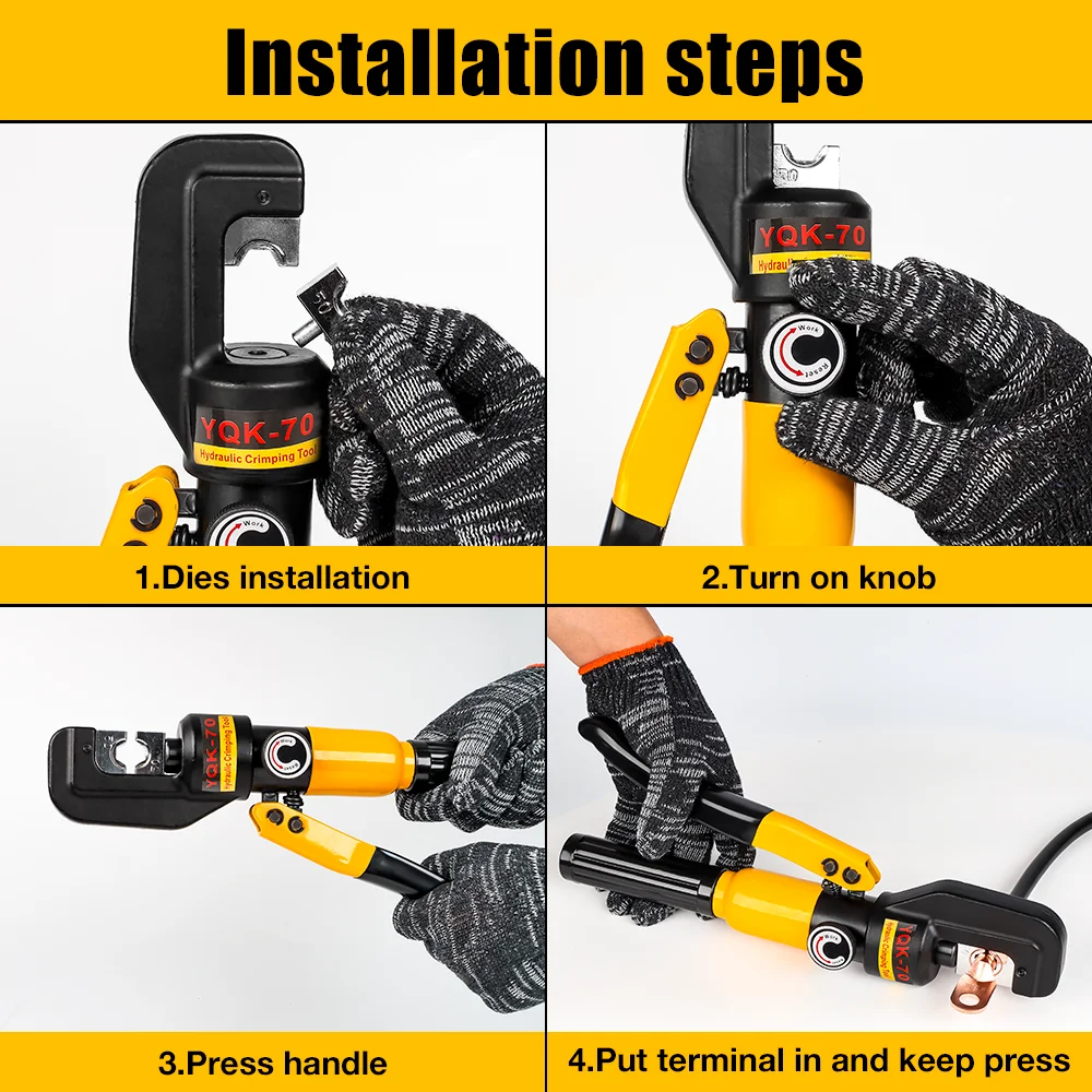 Hydraulic Cable Lug Crimper Pressure 10 T Electrical Terminal Cable Wire Tool Kit with 4/6/8/10/16/25/35/50/70mm² Die & Scissor