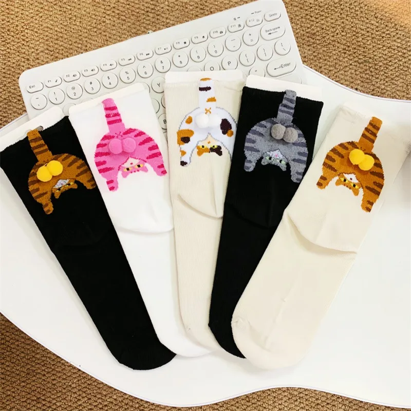 

Dreamlikelin1 Pair/5Pairs Autumn Winter New Funny Cat Print Loose Socks Women Girls Comfortable Middle Tube Socks