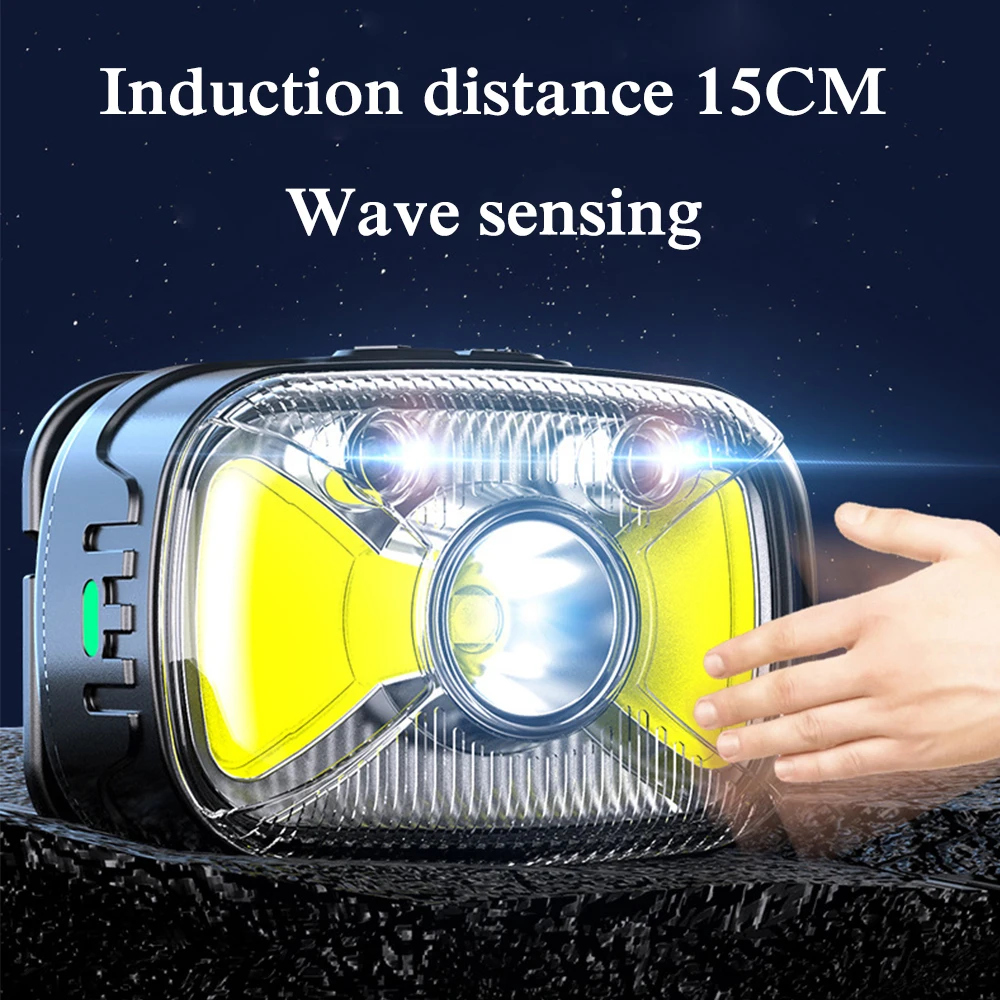 Super Bright XPG+CPB LED Headlamp Smart Induction Headlight Type-C USB Rechargeable Head Lamp Red Light SOS Fishing Head Light