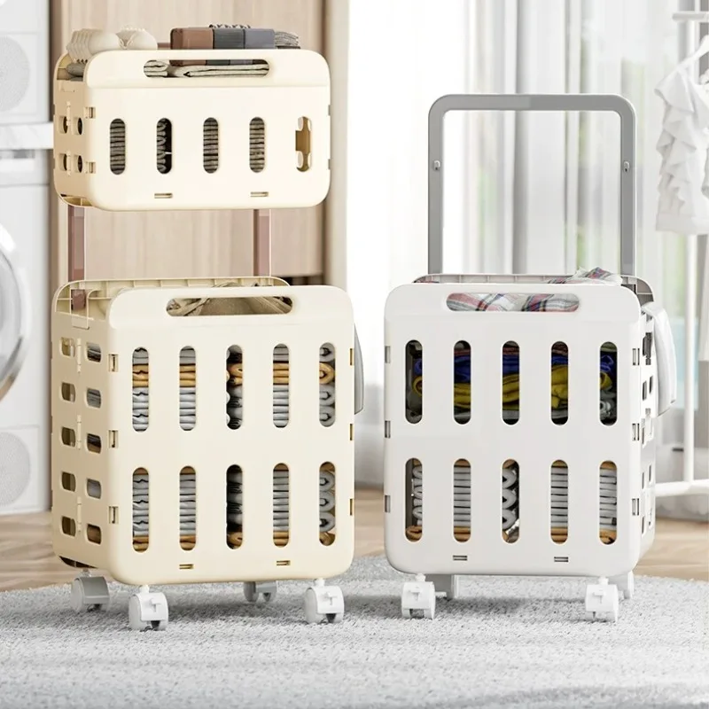 2 Sections Wheels Laundry Baskets Large Dirty Creamy Style Tall Laundry Hamper Cool Slim Cesto De Roupa Suja Home Accessories