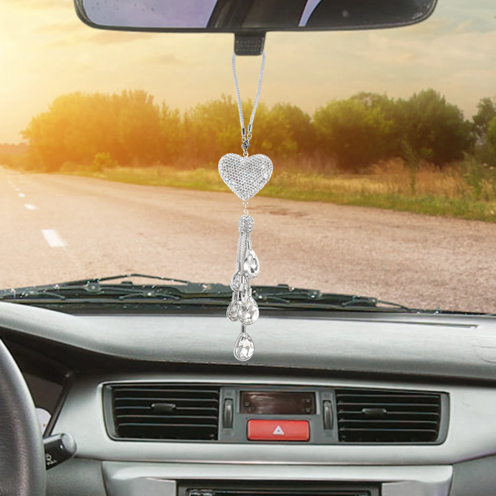 

Crystal Heart nament White Crystal Pendant Rear View Mirror Hanging Rearview Mirror Hanging Accessories Accessories Decor