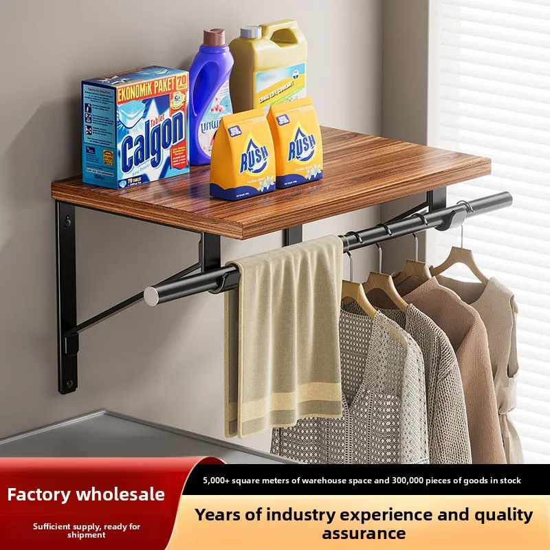 Wall Mounted Bathroom Storage Shelf Wood Board Carbon Steel Brackets Adjustable Cm Display Rack Optional Rod