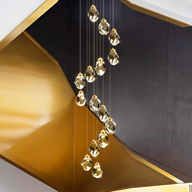 ثريا كريستالية لتزيين المنزل الحديث، مصباح قلادة للدرج، أضواء قلادة لغرفة المعيشة، إضاءة داخلية #4