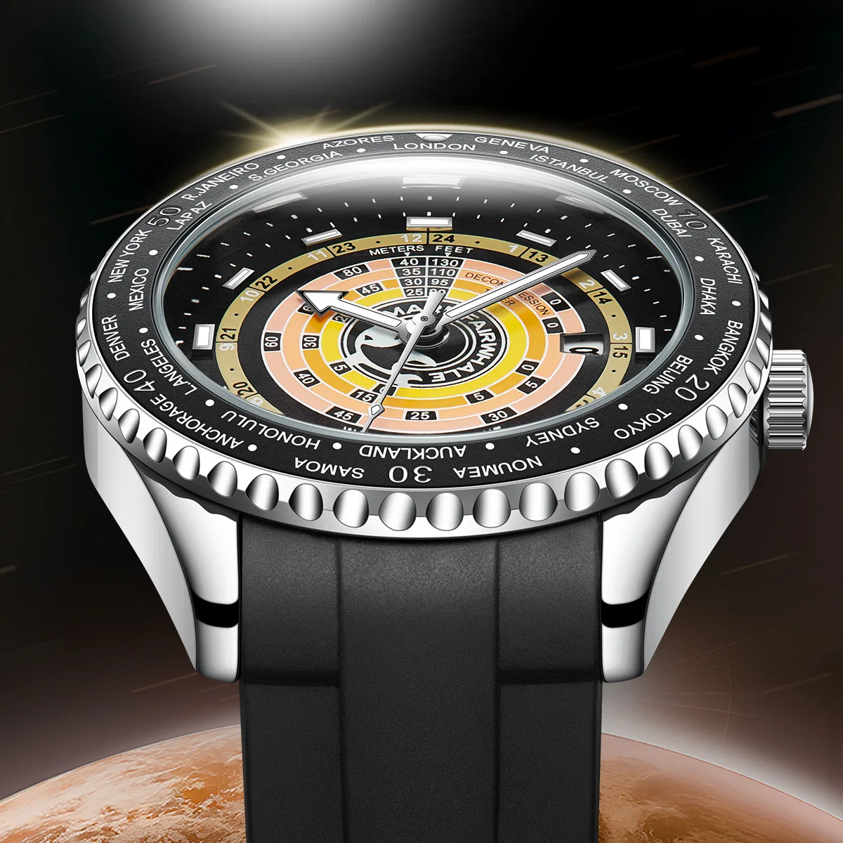 MARK FAIRWHALE 5930 Trend Rotable Bezel Quartz Watch for Man Sports Silicone Strap Luminous Waterproof Men Watches Reloj Hombre view 3