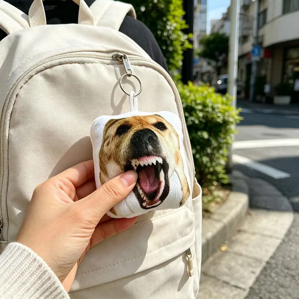 Novelty Squeaky Dog Face Plush Keychain Squeeze To Make Sound Funny Pet Image Bag Hanging Ornament Stress Relief  Llavero 키홀더