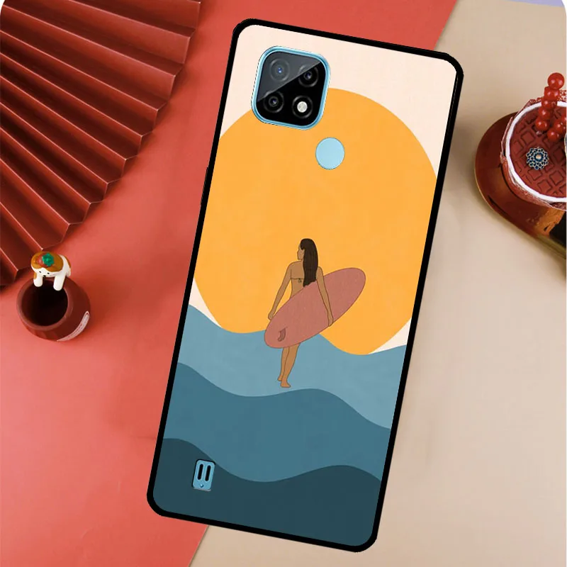 surfboard surfing art surf Girl Case For Realme 8i 8 Pro GT Neo 2 Master C31 C35 Back Cover For Realme Q3s C11 2021 C15 9 Coque