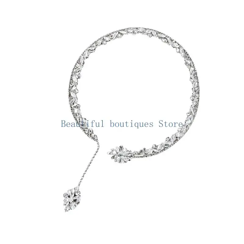 U4LF Alloy Open-Front Necklace with a Cluster Pattern, Faceted Stone and a Defined Centerpiece for Gatherings