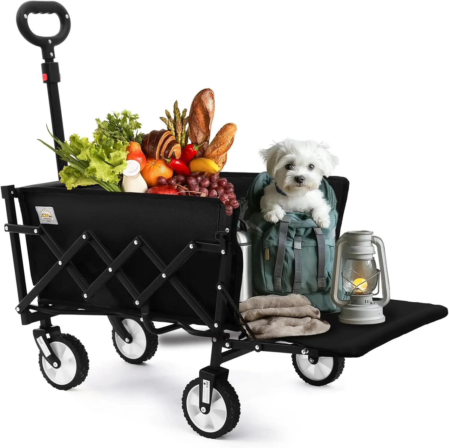 

Folding Wagon Cart with Wheels and Tailgate 330 lbs 120 l Capacity Adjustable Handle Portable Collapsible Utility Wagon Cart for