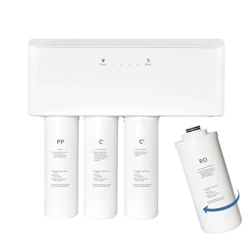 

Оптовая продажа, 400 г, 600 г, бесрезервуарная Щелочная домашняя труба Ro, 4 этапа, очиститель воды под раковиной