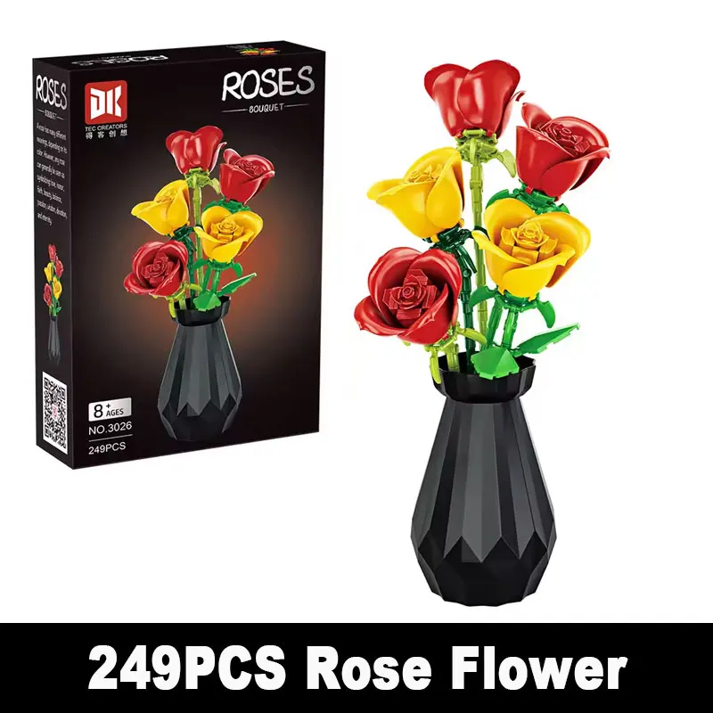 

Конструктор DK3026, 249 деталей: розы и суккуленты в горшках, совместимые строительные блоки, развивающие игрушки для девочек, подарок, декор