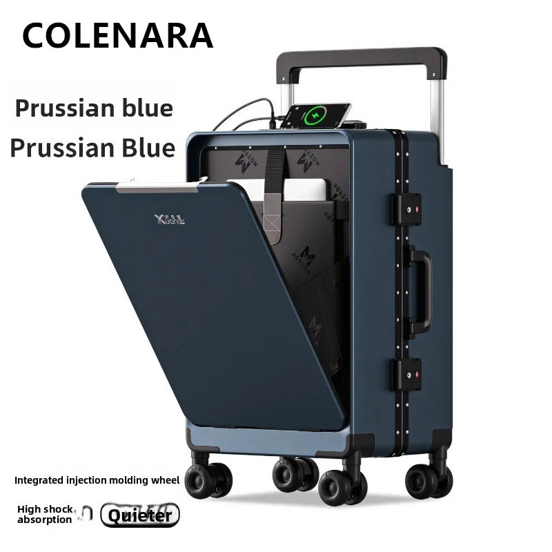 

COLENARA ABS+PC Zipper Suitcase Front Opening Boarding Case Aluminum Frame Trolley Case 20"24"26"28 Inch Laptop Cabin Luggage