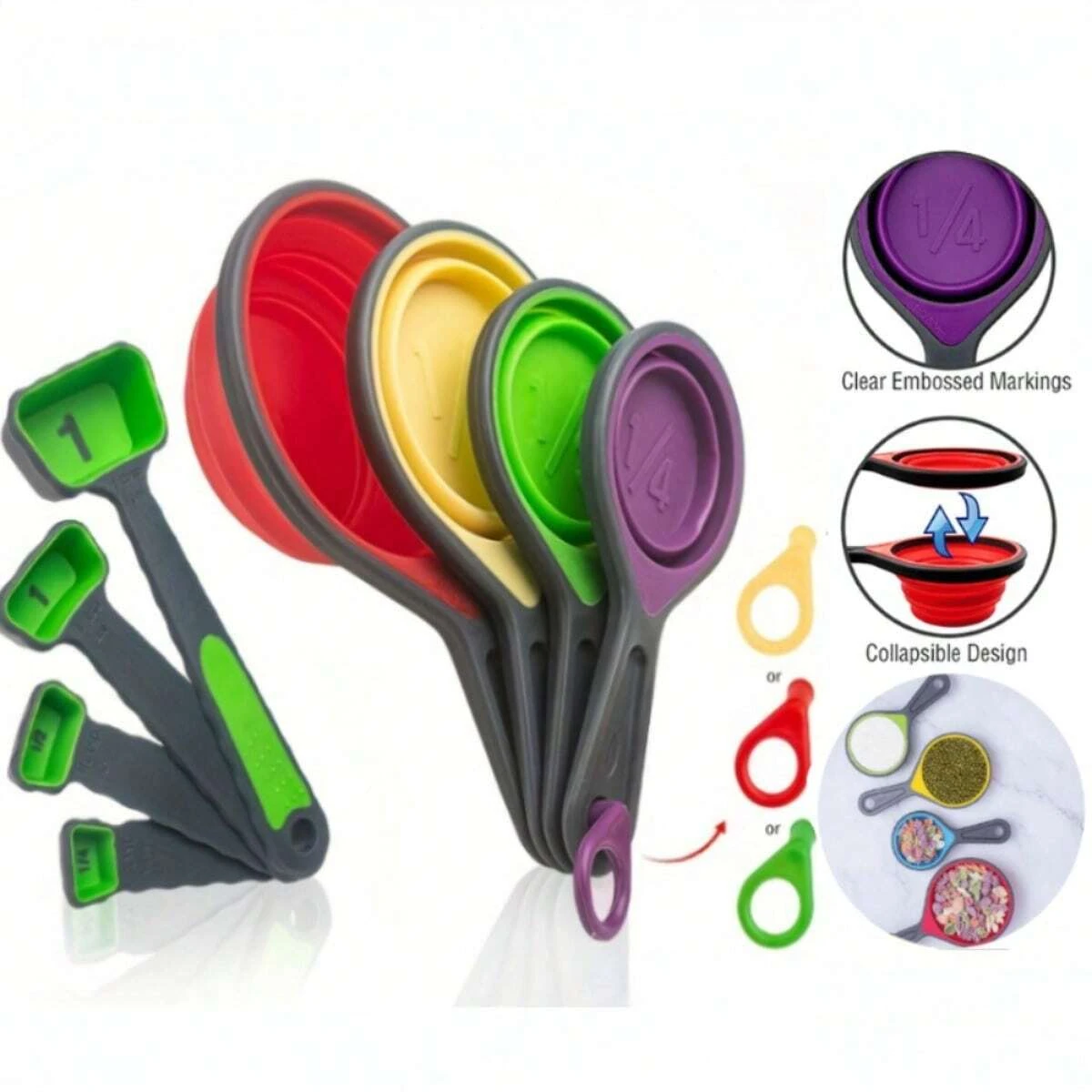 Silicone Measuring Cup Measuring Spoon Collapsible Baking Measuring Tool Set for Coffee Flour Sugar Baking Spoon Kitchen Tools