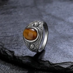 Кольцо из серебра 925 пробы с натуральным тигровым глазом, 8x10 мм
