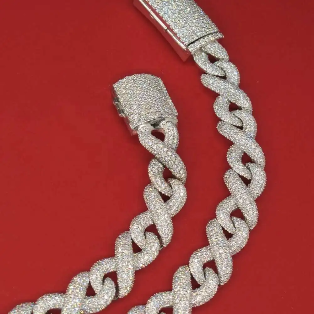 Luxury Fine Hip Hop Jewelry Necklace 925 Sterling Silver Vvs d Color Hip Hop Moissanite Diamond Infinity Link Chain.