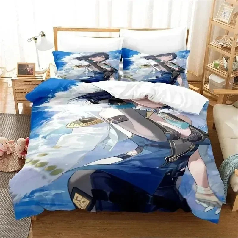 Anime Game Yelan Genshin Impact Bedding Set 3D Printed Suitable for Bedroom Duvet Cover Set With Pillowcases Kids Home Textile