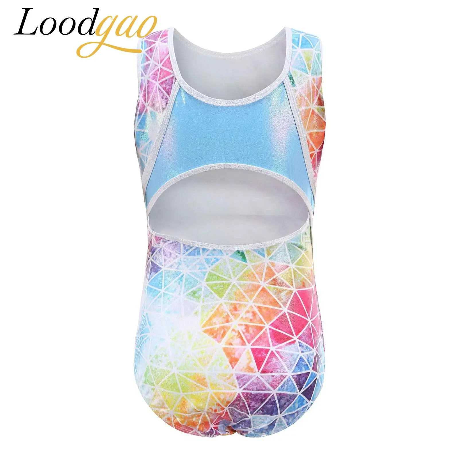 

Kids Girls Metallic Printed Outfit Artistic Gymnastics Leotard with Skirt Suits Ballet Dance Bodysuits Stage Performance Costume