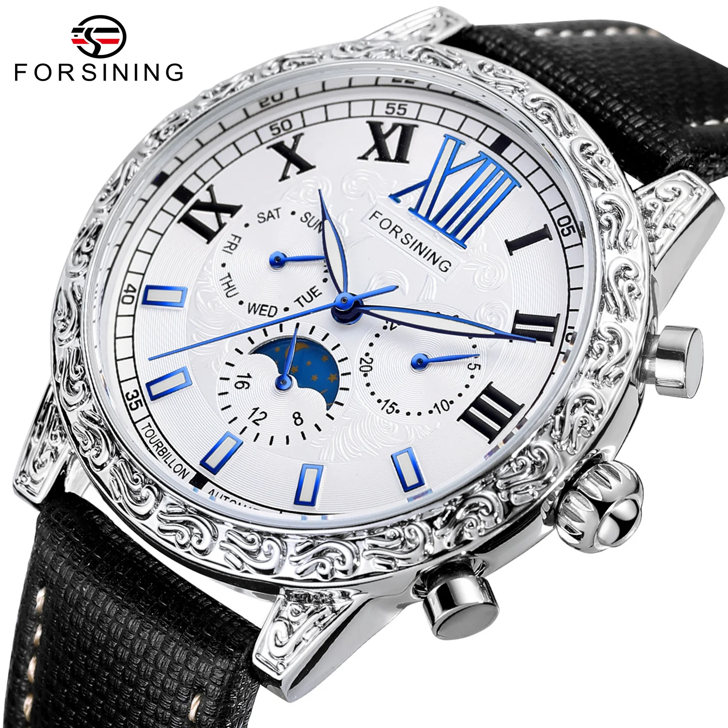 Forsining 5009 Sports Mechanical Wristwatch Carved Bezel Waterproof Automatic Watch New Sapphire Glass Watches Men