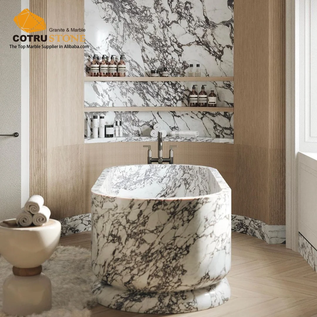 Bañera de Mármol Natural Pulido Calacatta Viola, Bañera de Piedra de Mármol Personalizable