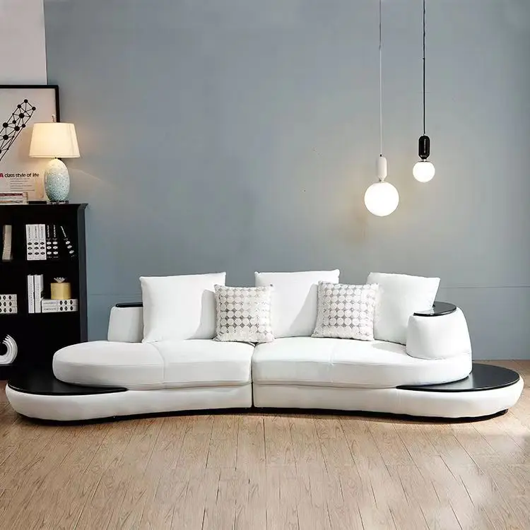 

#Modern Leather Sofa Simple Arc Personality Creative Leather Art Sofa In The Large And Small Family Leather Art Sofa Combination