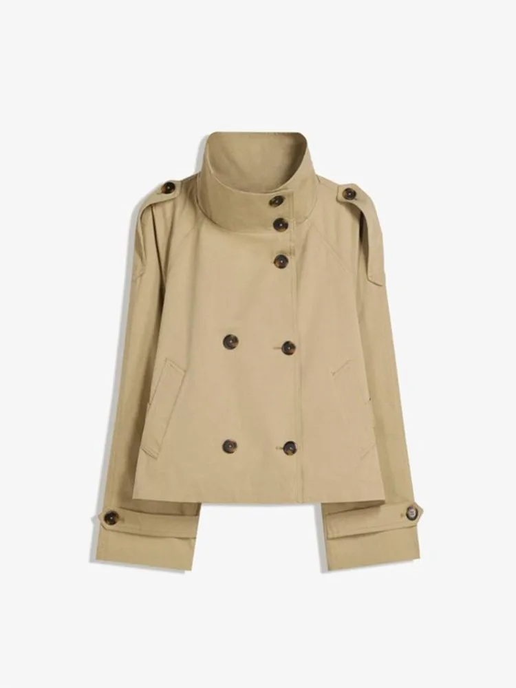 معطف قصير أنيق للنساء أنيق بأكمام طويلة وياقة مدورة وأزرار وأربطة معاطف علوية للسيدات للعطلات ملابس الشارع الشهير للمكتب جديد #5