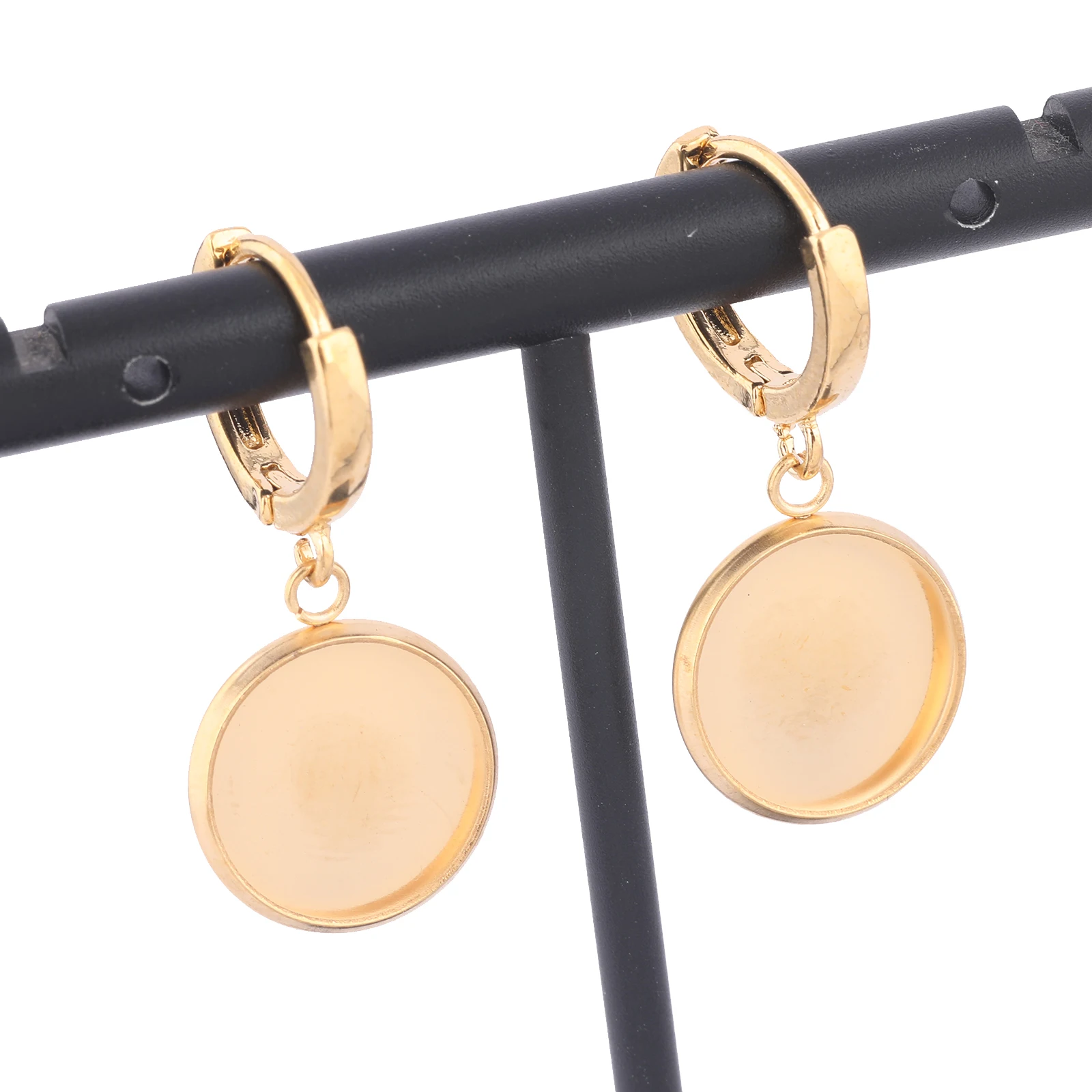 10 Stück vergoldete Leverback-Ohrring-Verschluss-Haken, passend für 12 mm Cabochon-Ohrringe, Basisfassung, Rohlinge, Edelstahl, Diy