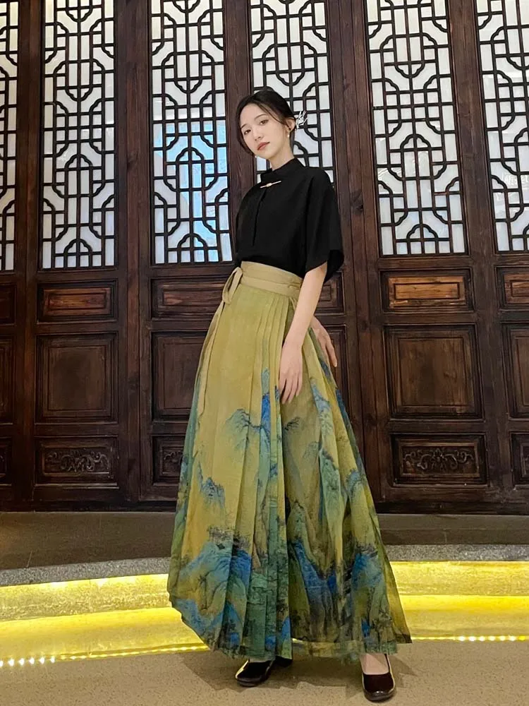 

New Chinese Style National Style Horse-Face Skirt Improved Hanfu Women's Clothing Summer Daily Retro Style Fairy Temperamental S