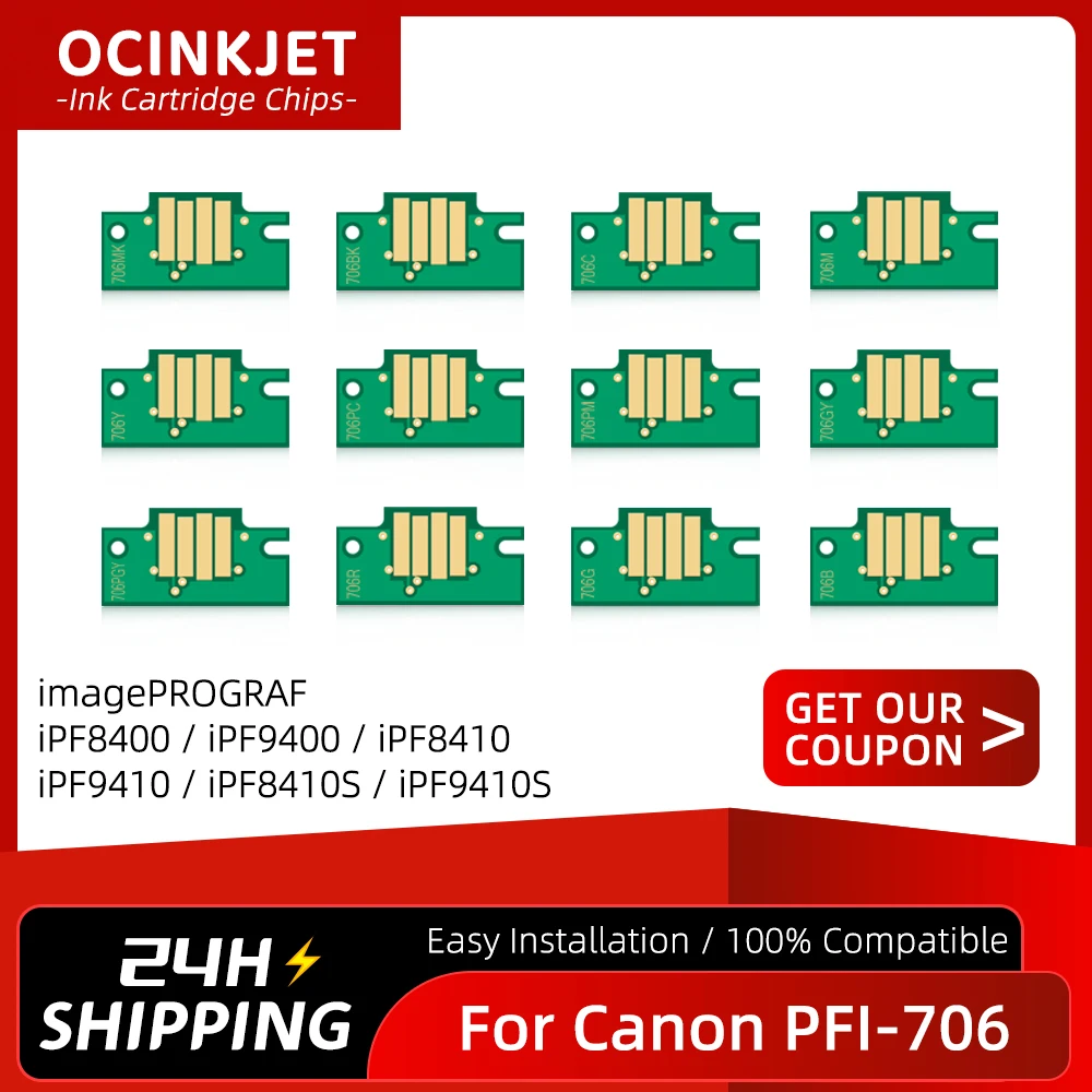 12Colors For Canon PFI-706 PFI706 Ink Cartridge Chip For imagePROGRAF iPF8400 iPF9400 iPF8410 iPF9410 iPF8410S iPF9410S ARC Chip