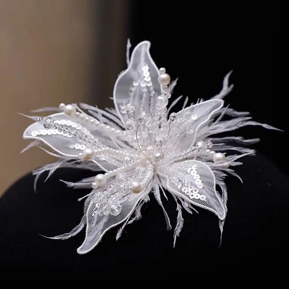 

Feather Pearl 3D Organza Flower Patch Crystal Flower Lace DIY Sewing Decals Hand-made Multi-layer Applique Decorative