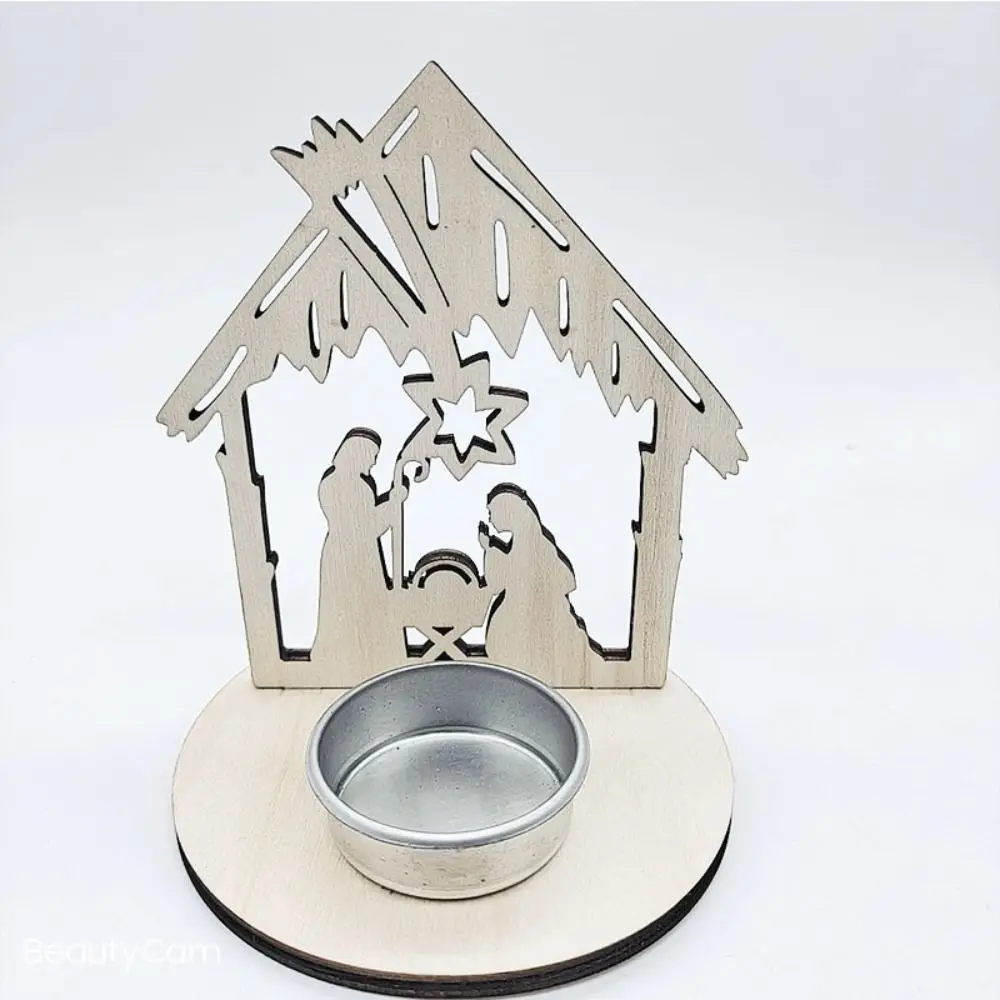 

DIY Religious Candlestick Wooden Natural Christmas Religious Pendant Handmade Traditional Wooden Chip Ornaments New Year