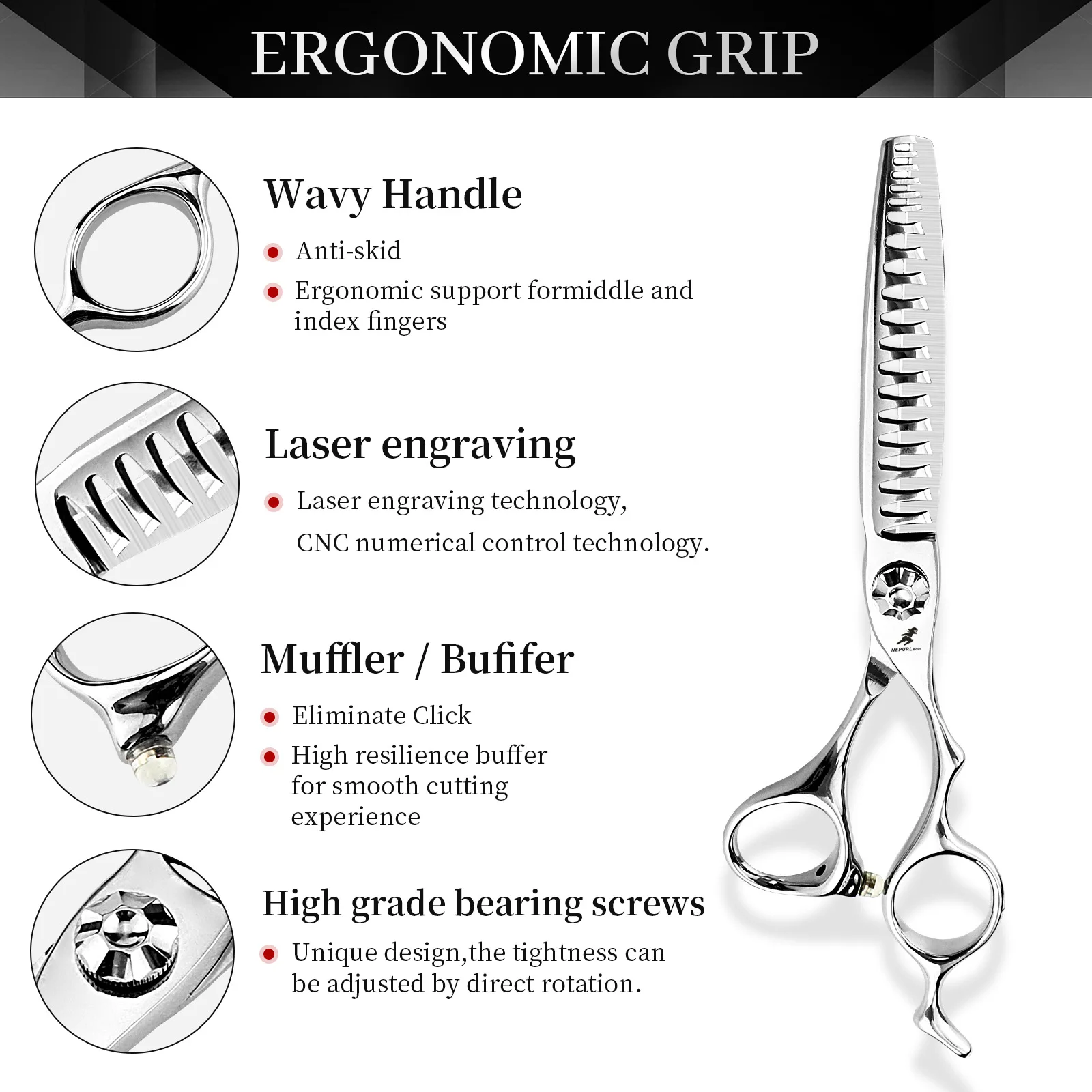 440c steel silver hair scissors, 6.0-inch trimming scissors and thick-cut scissors