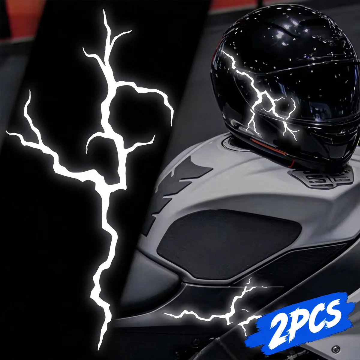 2PCS Reflective Lightning Motorcycle Stickers Waterproof Safe Driving for Motorbike Helmet Fuel Tank DIY Scooter Vinyl Decals