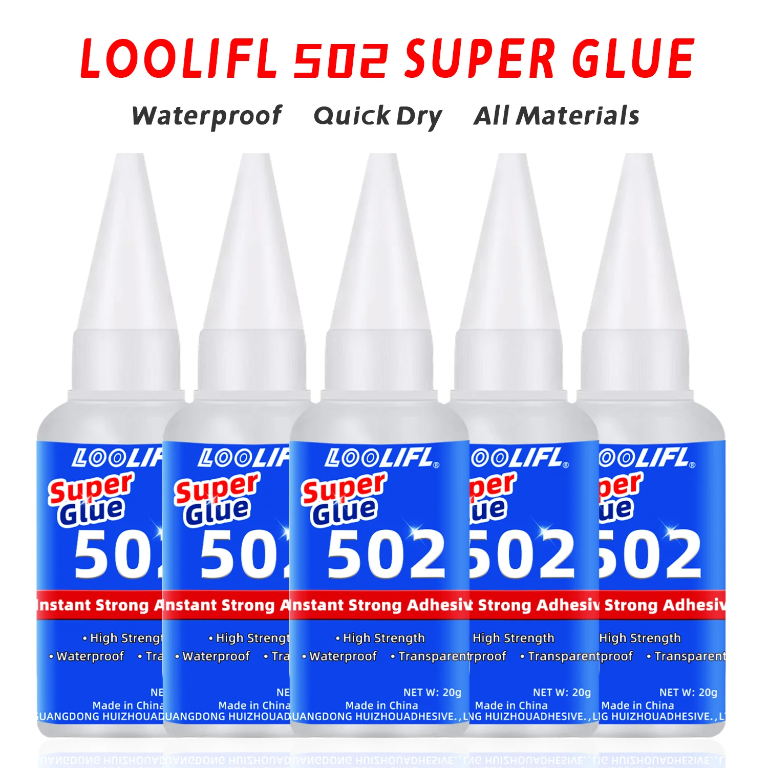 Loolifl 5er-Pack 20g 502 Sekundenkleber Cyanacrylat mit Extra-Präzisionsdüsen für Metall, Plastik, Spielzeug, Modellbau, Haushaltsreparaturen