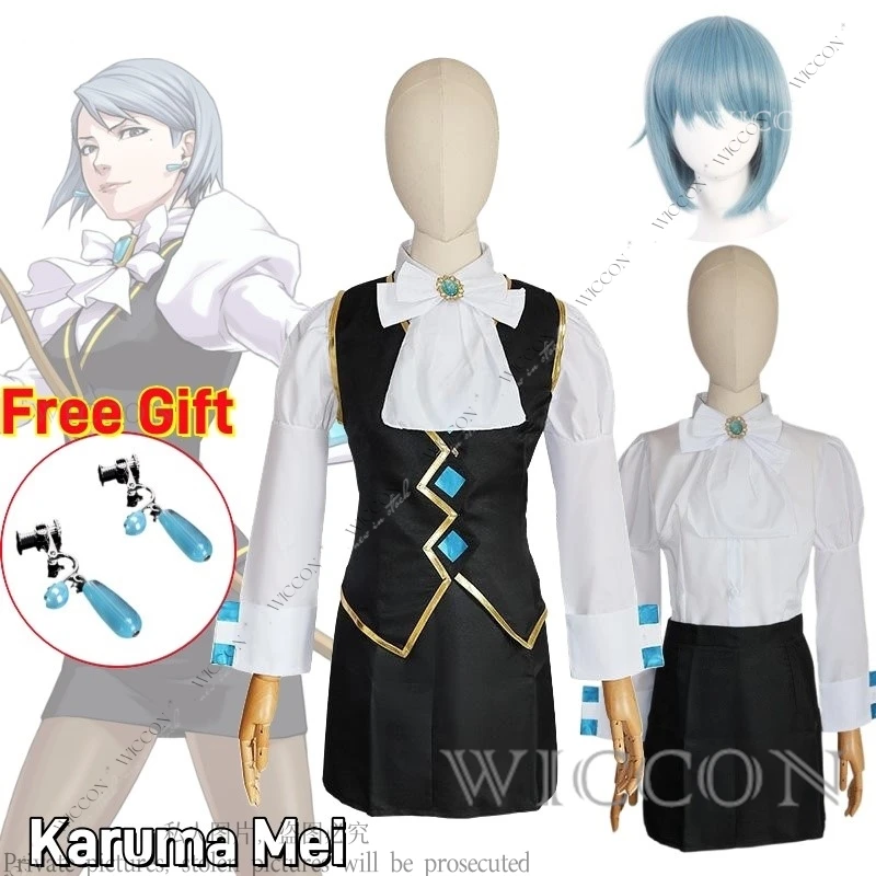 Karuma Anime Game Cosplay Traje com Peruca e Brincos para Mulheres, Cos von Karma, Franziska Cos, Phoenix, Commander, Free Gift