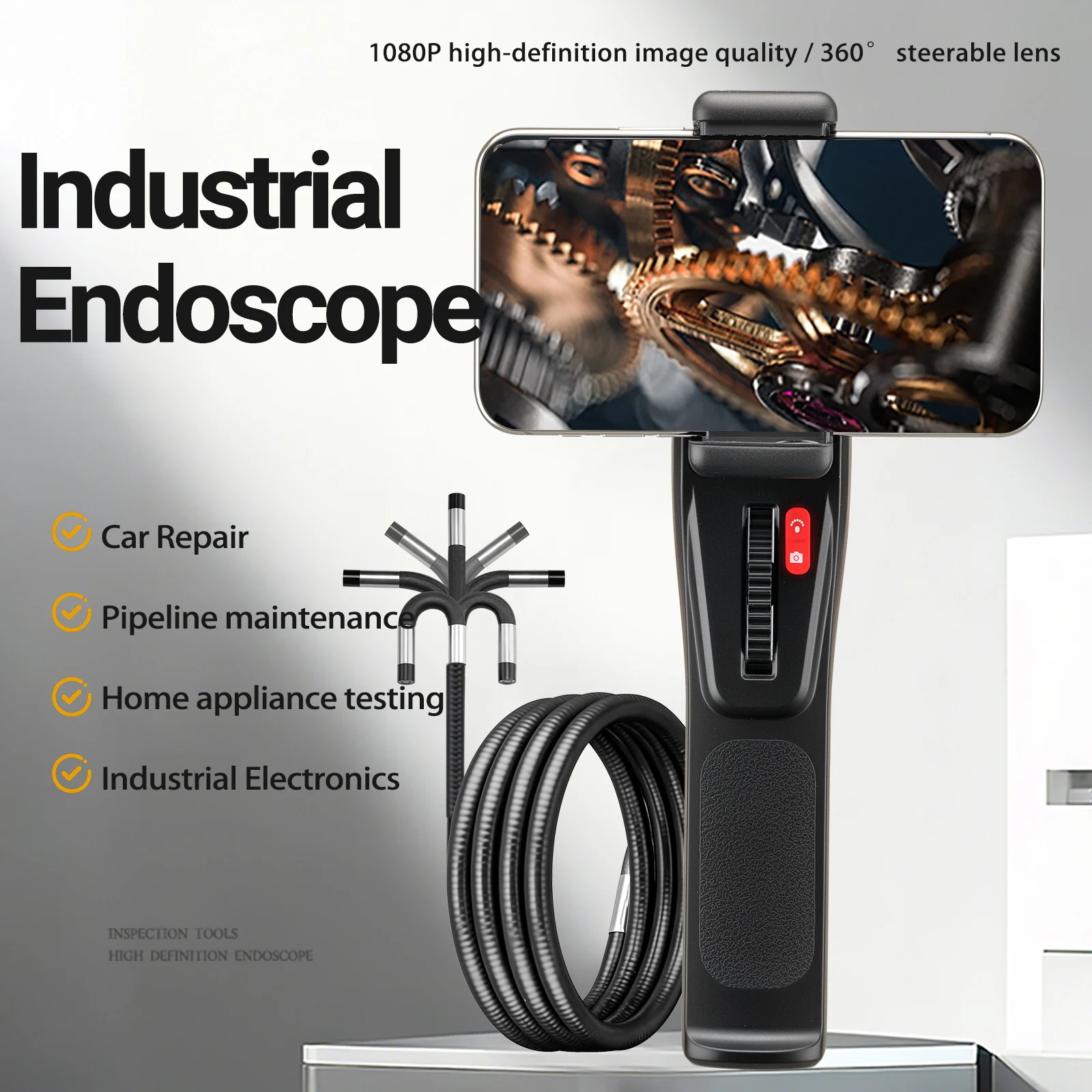 DDCAMERA Two-Way Articulating Borescope for iPhone & Smartphone 6.2MM Endoscope Camera with Light  for Engine Pipe Inspection