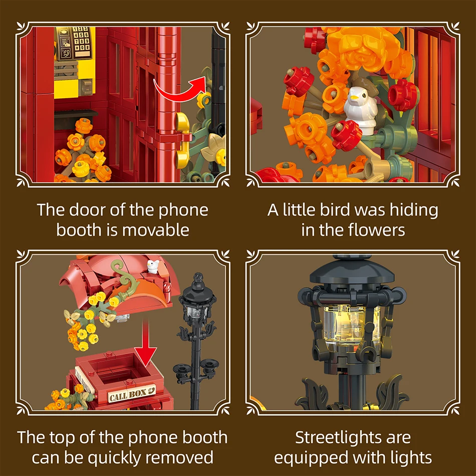 مدينة روز زهرة لندن صندوق هاتف أحمر عرض الشارع اللبنات كشك الهاتف صندوق البريد ضوء الشارع لتقوم بها بنفسك الطوب لعب هدايا الاطفال #6