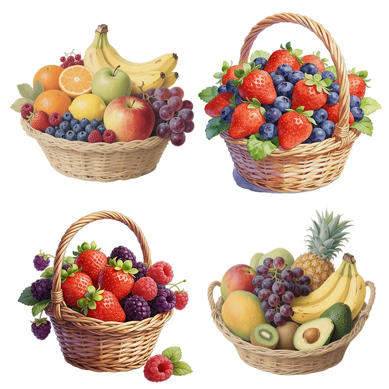 Three Ratels CEE136 Colorful fruit basket wall stickers for home decoration  kitchen decals  fruit shop window stickers