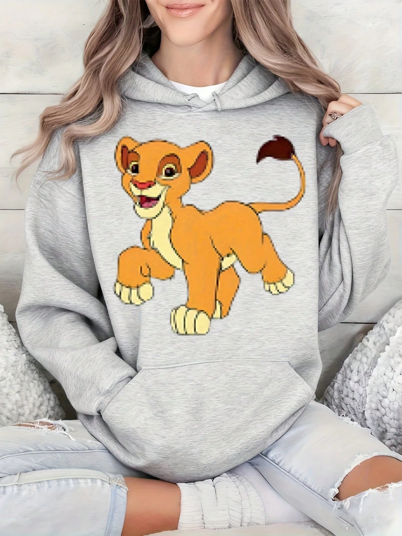 Felpa con cappuccio Disney Simba Lion King da donna, felpa con cappuccio unisex in pile autunnale e invernale per tutti i giorni all'aperto per ogni occasione
