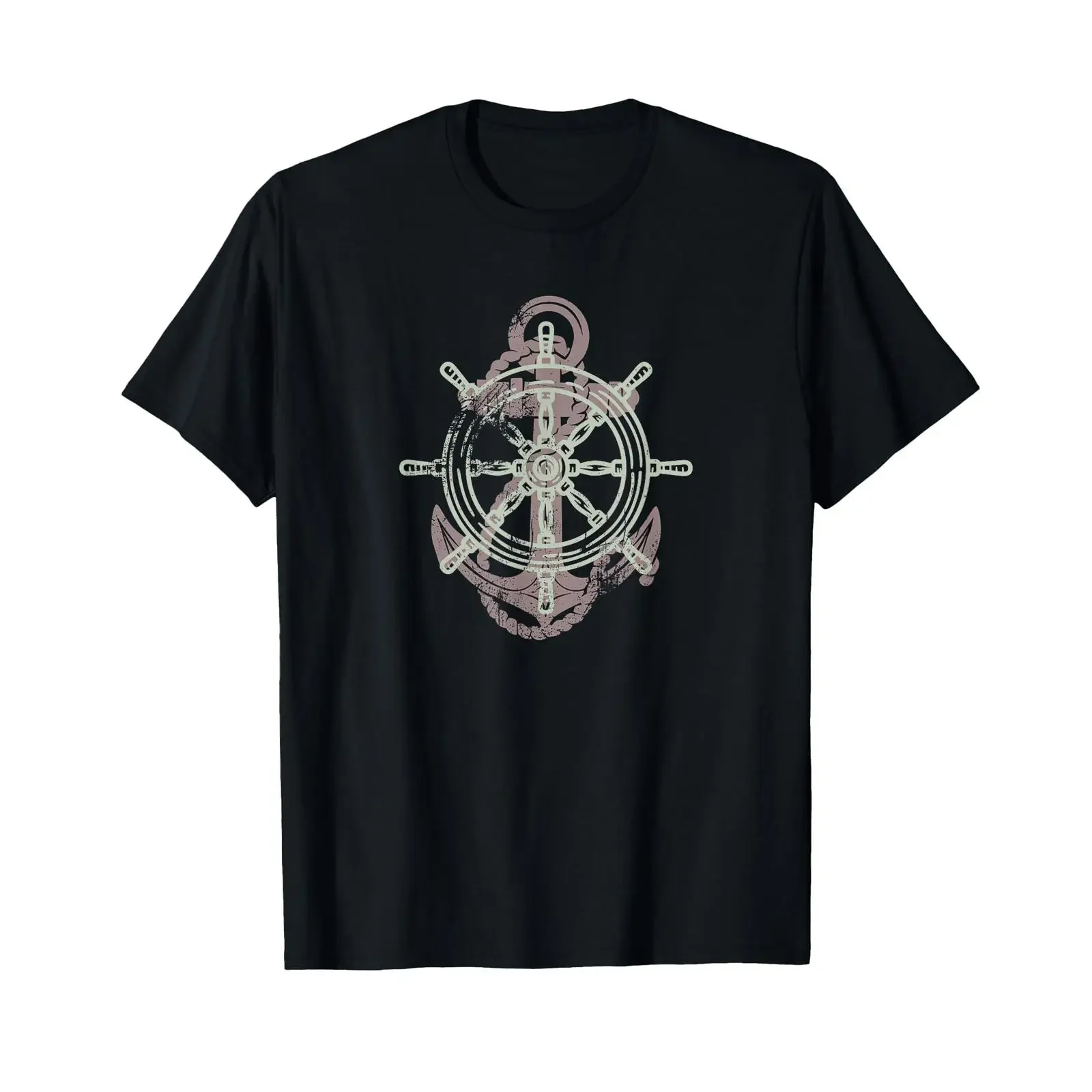 Rudder Anchor Steering Wheel Sailing Boat North Maritime T Shirt vintage Washed Unisex Top For Everyday Wear Casual streetwear