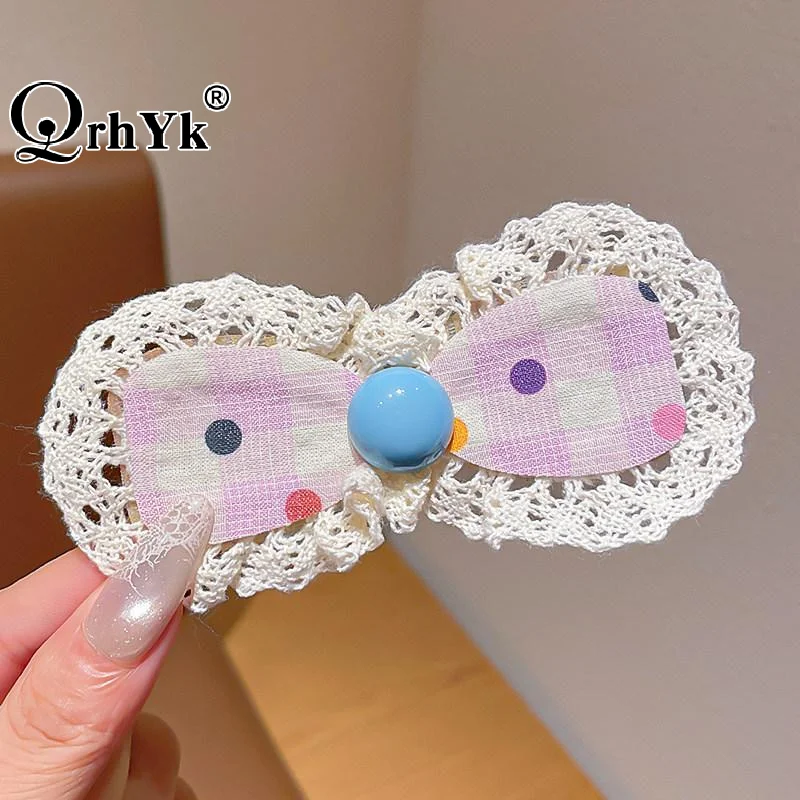1Pcs Girls Lolita Floral Bow Baby Bangs Sticker Kid Hair Accessories Korean Lace  Hair Clippings Sorting Broken Hair Clips view 5