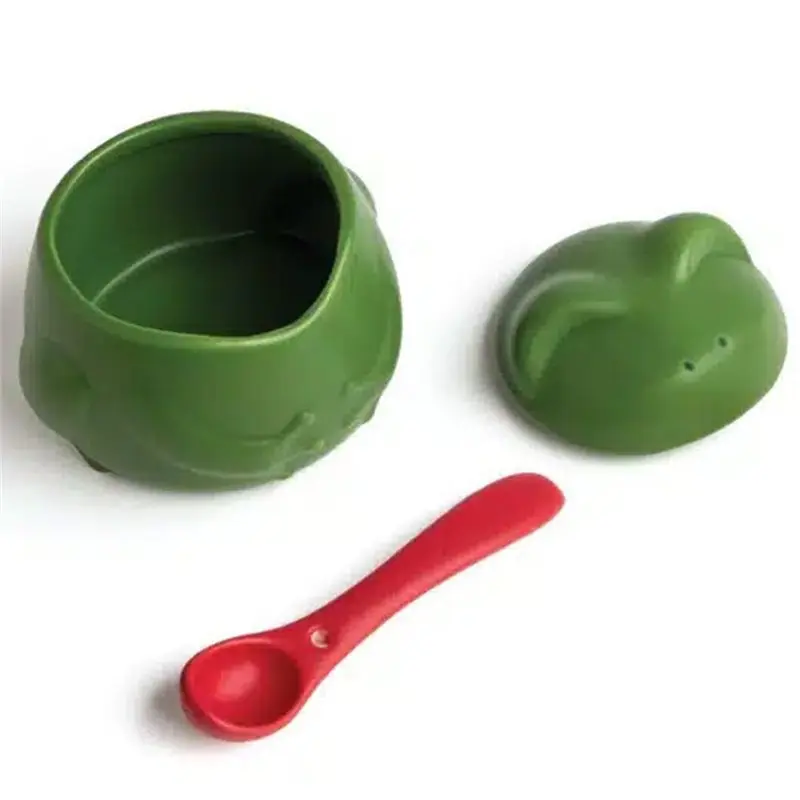 AB42-Lily Frog Salt Cellar Lily Frog Salt Cellar With Lid And Spoon Cute Gifts Green