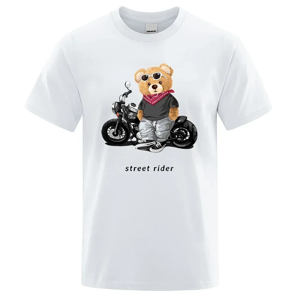 Motorcycle Enthusiast Street Ted Rider Printed T-Shirt Men Kids Loose Casual Short Sleeves Summer Breathable Tee Cotton Clothing