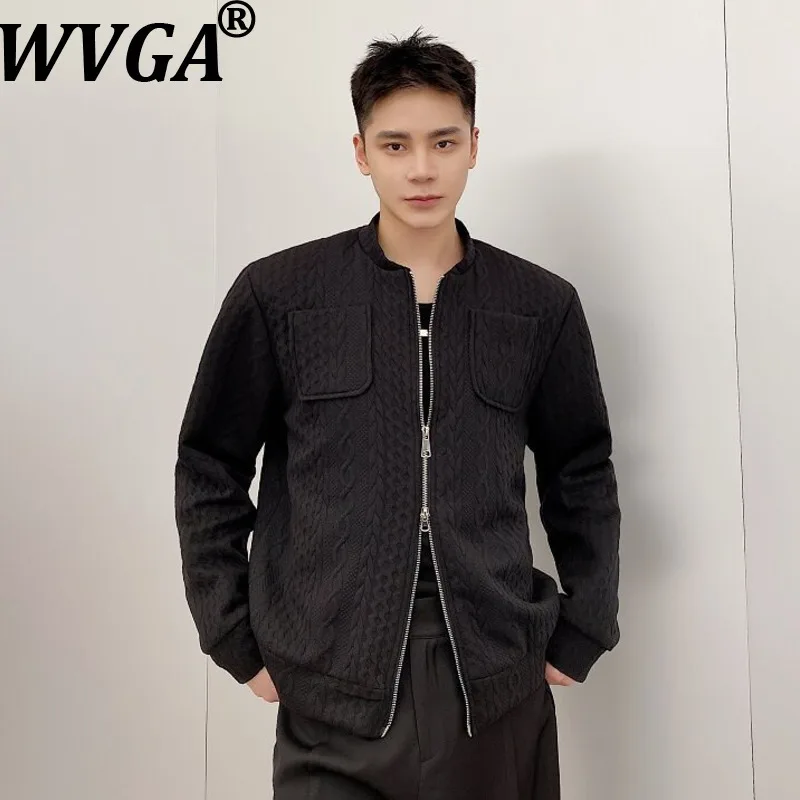 WVGA Autumn Winter New Men's Personalized Embossed Stand-up Collar Zip-up Jacket Niche Chic Casual Long Sleeve Jacket Ins W28694